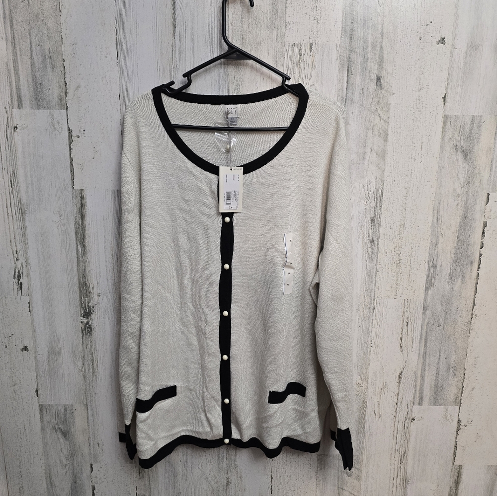 New A New Day Black and White Sparkle Cardigan with Pearl Buttons Size 3X